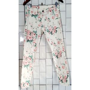 FRANCESCA’S COLLECTION Floral Straight Leg Jeans Color Off White Size 27